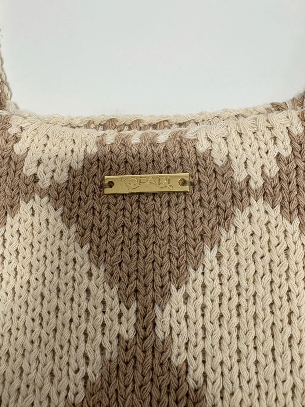 KOPARI Limited Edition Checkered Knit Tan Cream Tote Bag - NEW Without Tag.